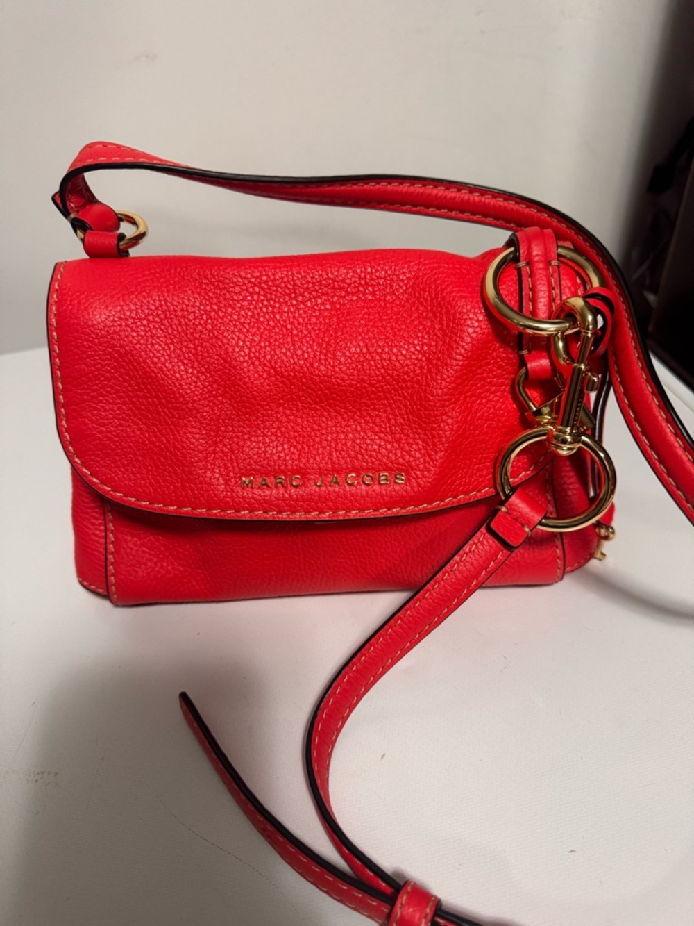 Marc Jacobs Red Pebbled Leather Crossbody with Gold Hardware
